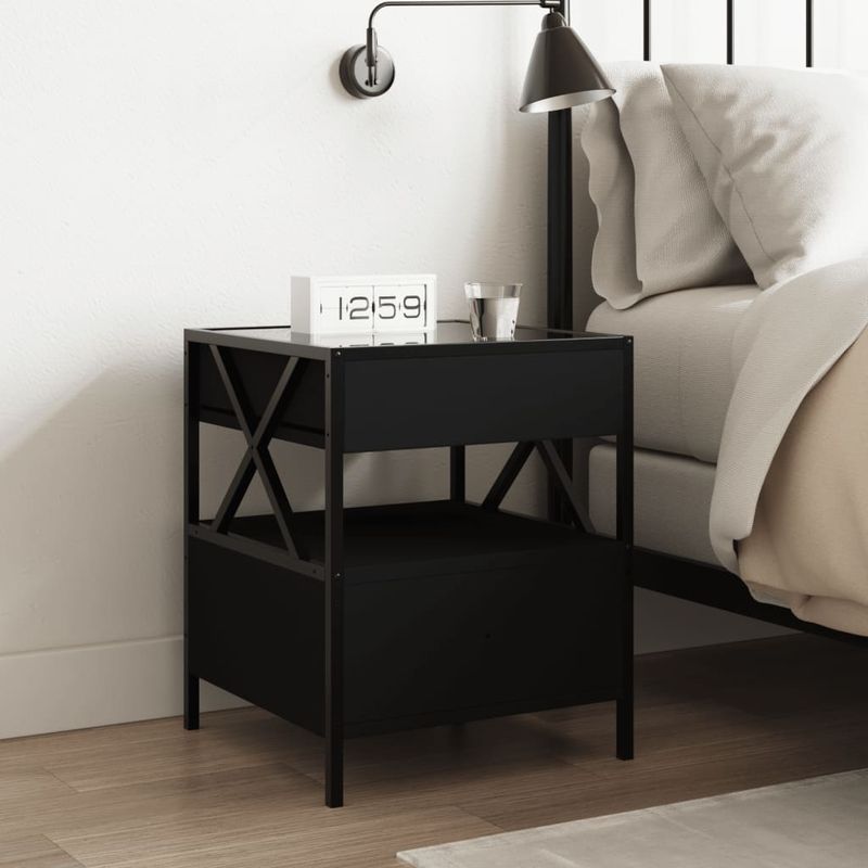 Casa si Gradina - Mobilier - Comode si corpuri - Noptiere - Noptiera cu LED infinity, negru, 40x40x51 cm - Infinity.ro