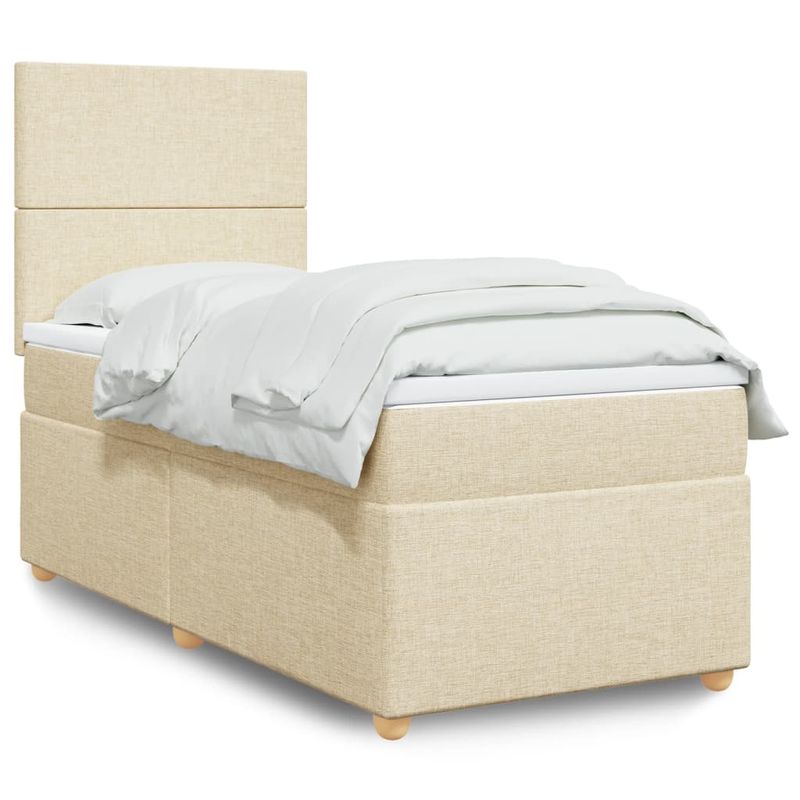 Casa si Gradina - Mobilier - Paturi si accesorii - Paturi - Pat box spring cu saltea, crem, 100x200 cm, textil - Infinity.ro