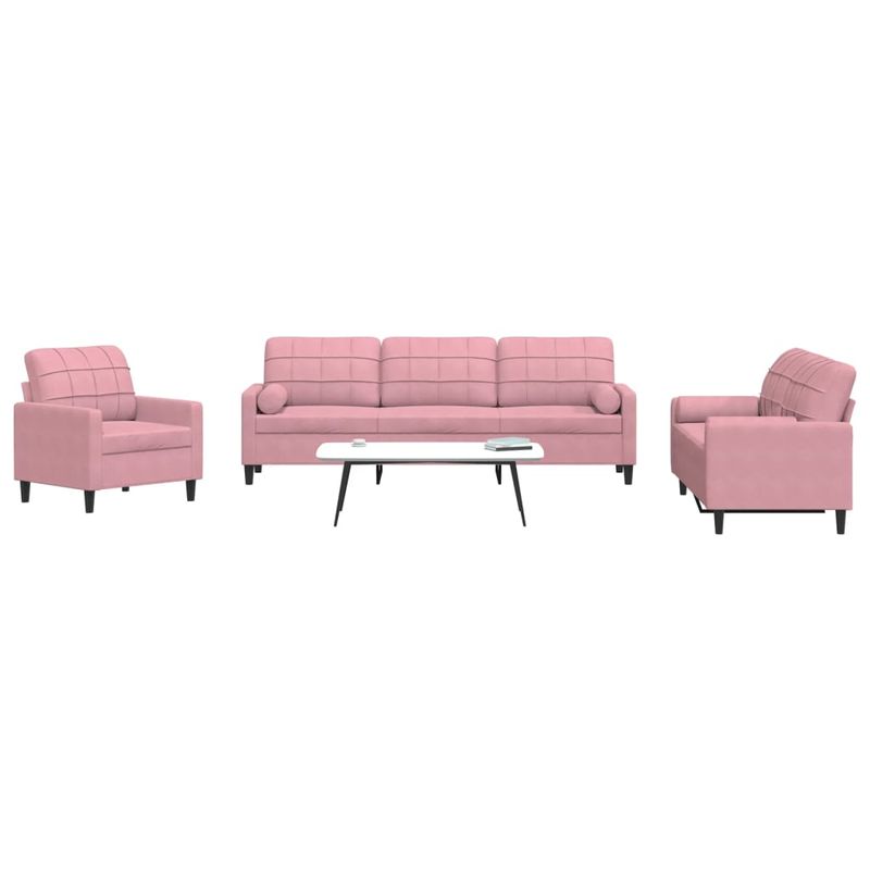 Casa si Gradina - Mobilier - Seturi de mobilier - Seturi living - Set canapele cu perne/rulouri, 3 piese, roz, catifea - Infinity.ro