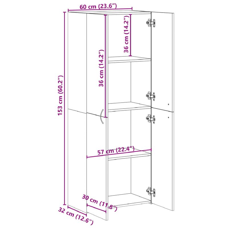 Casa si Gradina - Constructii - Depozitare, transport si protectie - Rafturi, fisete si vestiare - Fiset, stejar sonoma, 60x32x153 cm, lemn prelucrat - Infinity.ro