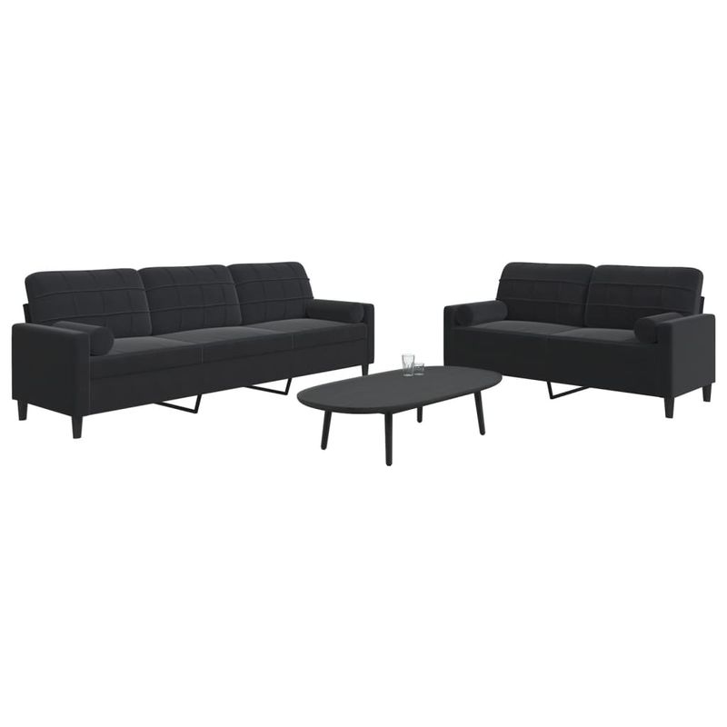 Casa si Gradina - Mobilier - Seturi de mobilier - Seturi living - Set de canapele cu perne/rulouri, 2 piese, negru, catifea - Infinity.ro