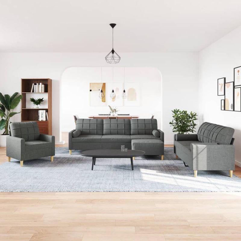 Casa si Gradina - Mobilier - Seturi de mobilier - Seturi living - Set canapele cu taburet si perne, 4 piese, gri inchis, textil - Infinity.ro
