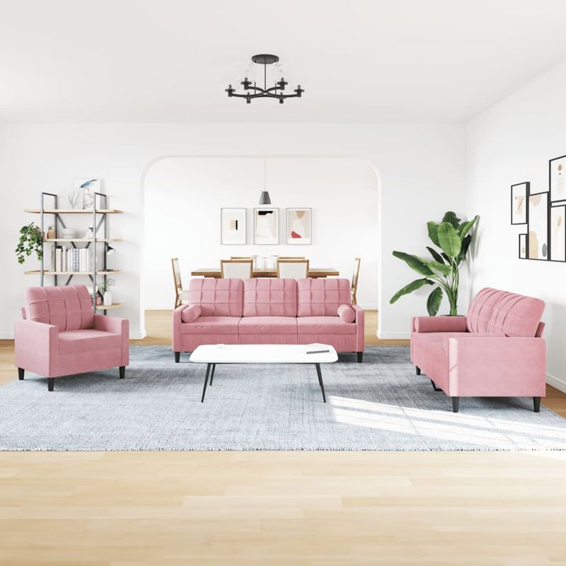 Casa si Gradina - Mobilier - Seturi de mobilier - Seturi living - Set canapele cu perne/rulouri, 4 piese, roz, catifea - Infinity.ro