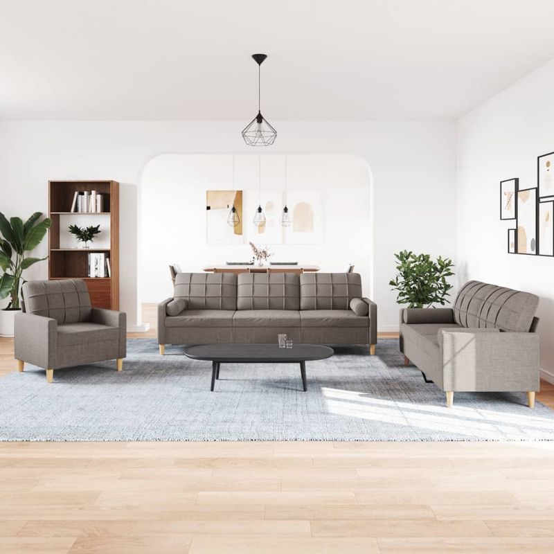 Casa si Gradina - Mobilier - Seturi de mobilier - Seturi living - Set de canapele cu perne, 3 piese, gri taupe, textil - Infinity.ro