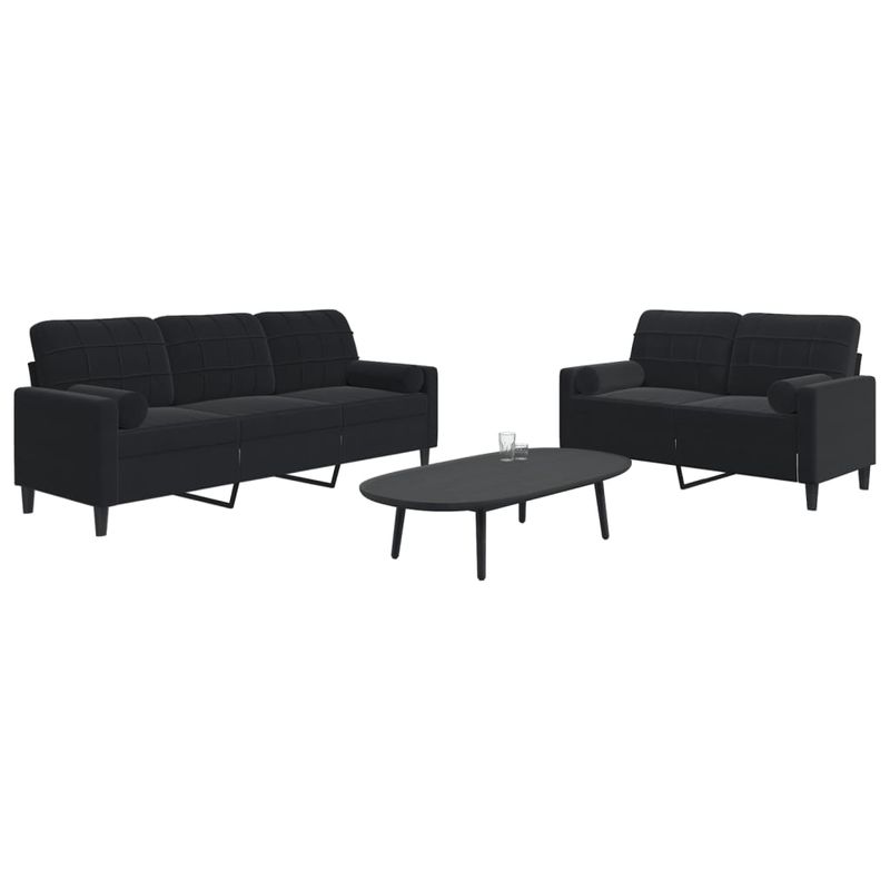 Casa si Gradina - Mobilier - Seturi de mobilier - Seturi living - Set de canapele cu perne/rulouri, 2 piese, negru, catifea - Infinity.ro