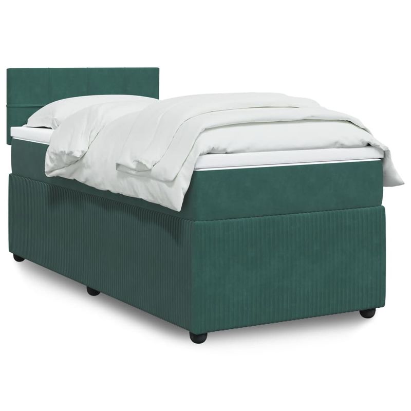 Casa si Gradina - Mobilier - Paturi si accesorii - Paturi - Pat box spring cu saltea, verde inchis, 100x200 cm, catifea - Infinity.ro
