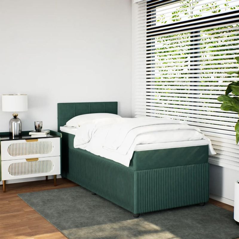 Casa si Gradina - Mobilier - Paturi si accesorii - Paturi - Pat box spring cu saltea, verde inchis, 100x200 cm, catifea - Infinity.ro