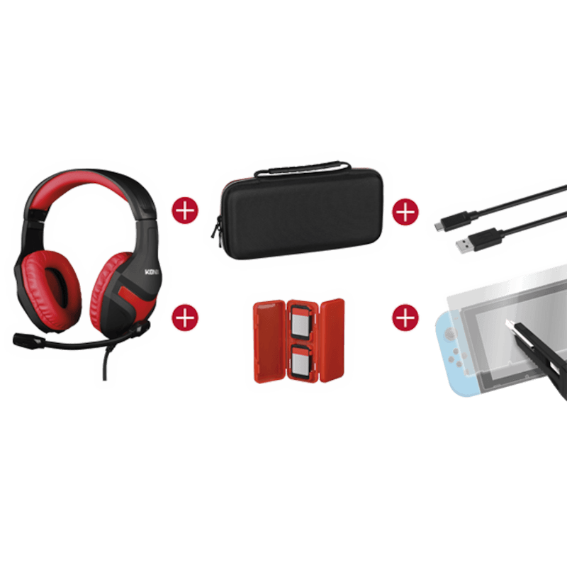 PC, gaming si accesorii - Gaming - Accesorii gaming - Controlere, Volane si Casti gaming - Pachet pentru gaming, Konix Mythic Nintendo Switch, negru/rosu - Infinity.ro