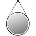 Casa si Gradina - Mobilier - Mobilier baie - Oglinzi baie - Oglinda rotunda cu led si buton touch, cu rama neagra din aluminiu, chinga din piele ecologica, diametru 60cm - Infinity.ro