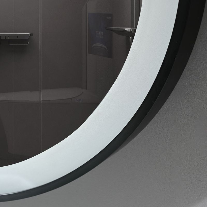 Casa si Gradina - Mobilier - Mobilier baie - Oglinzi baie - Oglinda rotunda cu led si buton touch, cu rama neagra din aluminiu, chinga din piele ecologica, diametru 60cm - Infinity.ro