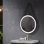Casa si Gradina - Mobilier - Mobilier baie - Oglinzi baie - Oglinda rotunda cu led si buton touch, cu rama neagra din aluminiu, chinga din piele ecologica, diametru 60cm - Infinity.ro