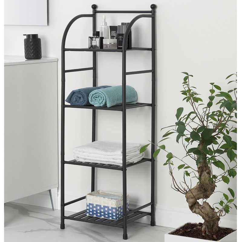 Casa si Gradina - Sanitare - Suporturi si accesorii baie - Accesorii baie - Raft metalic, Feridras Haiti, 4 rafturi, 33,5x27,5x116cm, metal, negru - Infinity.ro