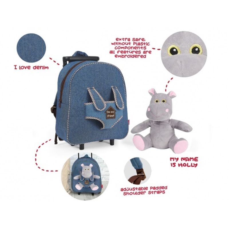 Carti si Birotica - Rechizite - Rucsacuri si genti scolare - Ghiozdan troller, Perletti, model Hipopotam Holly, 32 cm, colectia Perletti Toys - Infinity.ro