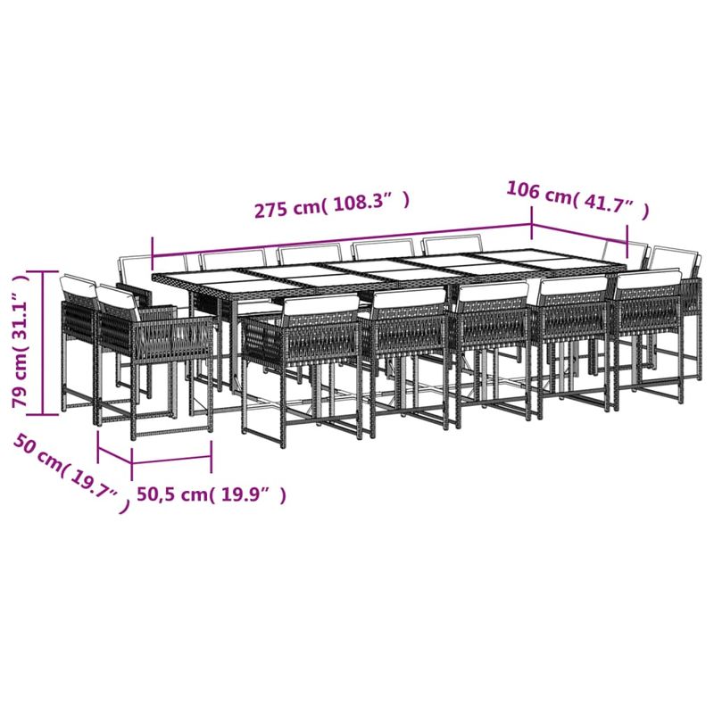 Casa si Gradina - Gradina si terasa - Mobilier exterior - Seturi mobila gradina - Set mobilier de gradina cu perne, 15 piese, negru, poliratan - Infinity.ro