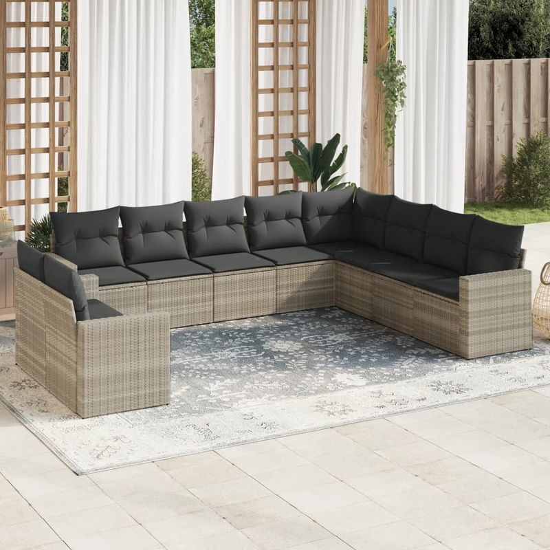Casa si Gradina - Gradina si terasa - Mobilier exterior - Seturi mobila gradina - Set canapele de gradina cu perne 10 piese gri deschis poliratan - Infinity.ro