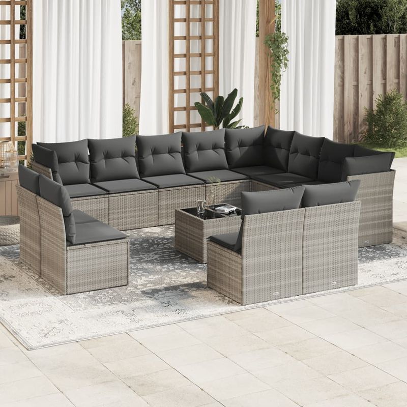 Casa si Gradina - Gradina si terasa - Mobilier exterior - Seturi mobila gradina - Set canapele de gradina cu perne, 13piese gri deschis poliratan - Infinity.ro