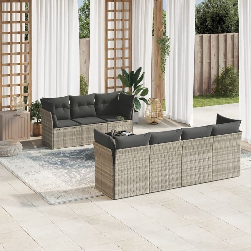 Casa si Gradina - Gradina si terasa - Mobilier exterior - Seturi mobila gradina - Set mobilier de gradina cu perne, 8 piese gri deschis poliratan - Infinity.ro