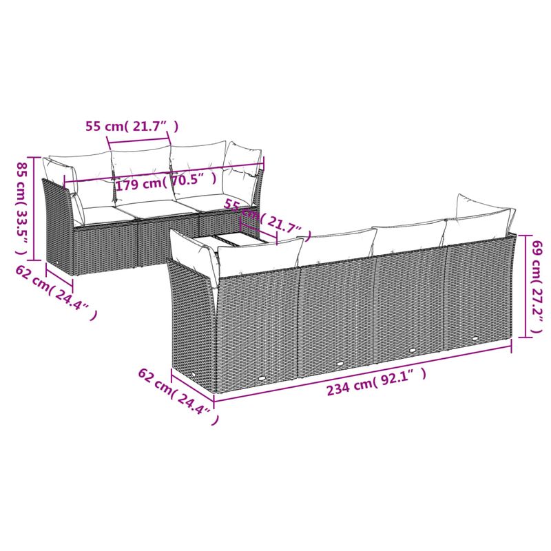 Casa si Gradina - Gradina si terasa - Mobilier exterior - Seturi mobila gradina - Set mobilier de gradina cu perne, 8 piese gri deschis poliratan - Infinity.ro