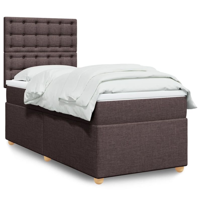 Casa si Gradina - Mobilier - Paturi si accesorii - Paturi - Pat box spring cu saltea, maro inchis, 90x200 cm, textil - Infinity.ro