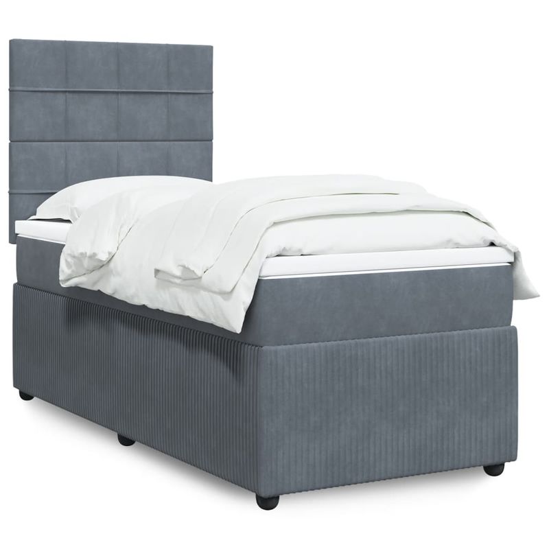 Casa si Gradina - Mobilier - Paturi si accesorii - Paturi - Pat box spring cu saltea, gri inchis, 90x190 cm, catifea - Infinity.ro