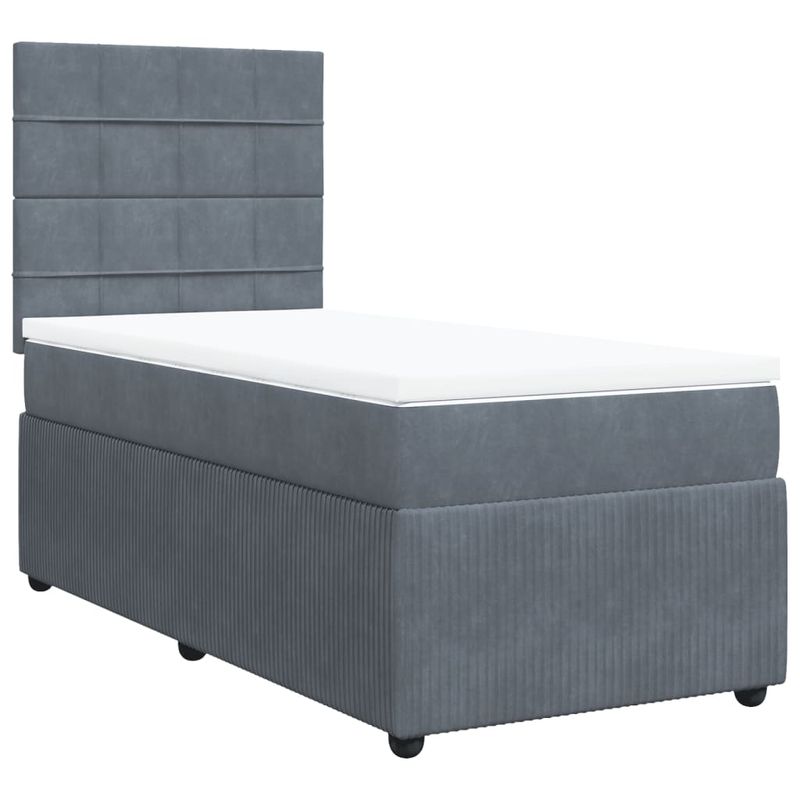 Casa si Gradina - Mobilier - Paturi si accesorii - Paturi - Pat box spring cu saltea, gri inchis, 90x190 cm, catifea - Infinity.ro