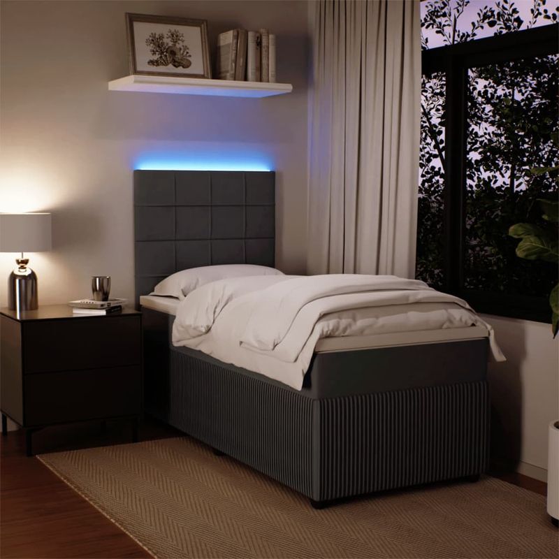 Casa si Gradina - Mobilier - Paturi si accesorii - Paturi - Pat box spring cu saltea, gri inchis, 90x190 cm, catifea - Infinity.ro