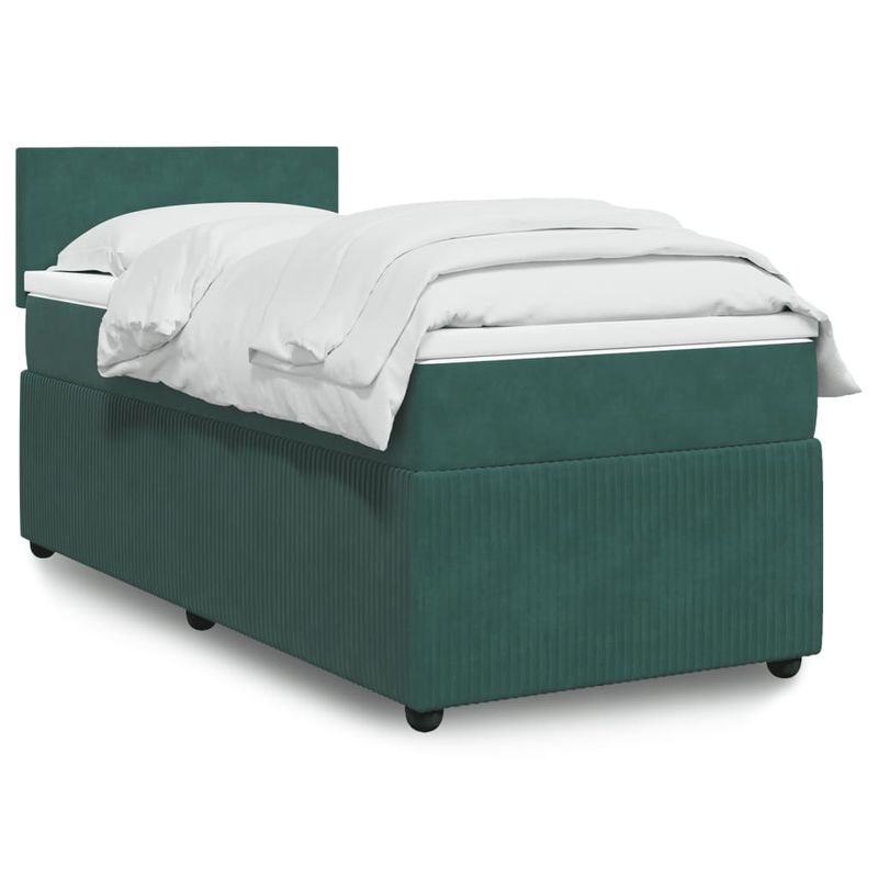 Casa si Gradina - Mobilier - Paturi si accesorii - Paturi - Pat box spring cu saltea, verde inchis, 90x190 cm, catifea - Infinity.ro