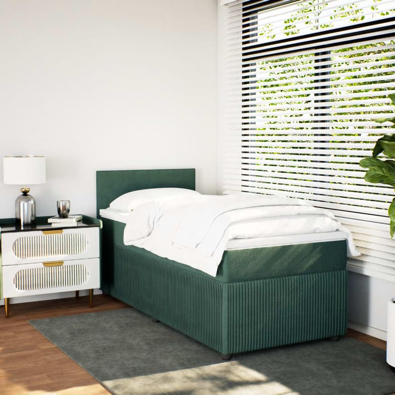 Casa si Gradina - Mobilier - Paturi si accesorii - Paturi - Pat box spring cu saltea, verde inchis, 90x190 cm, catifea - Infinity.ro
