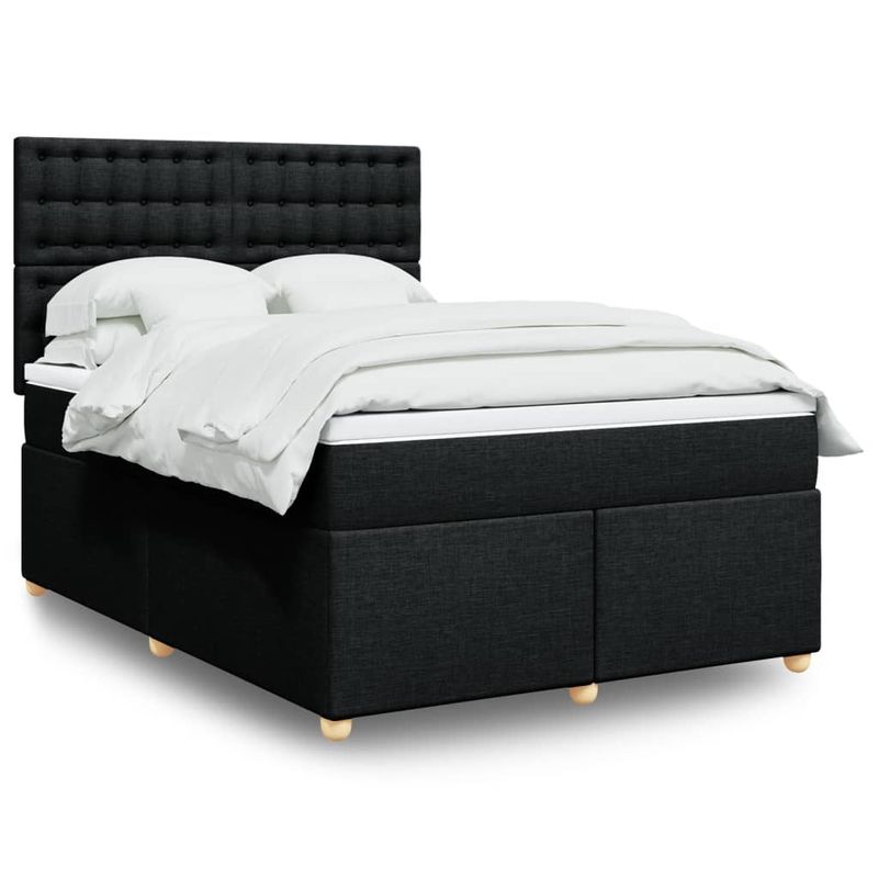 Casa si Gradina - Mobilier - Paturi si accesorii - Paturi - Pat box spring cu saltea, negru, 140x190 cm, textil - Infinity.ro
