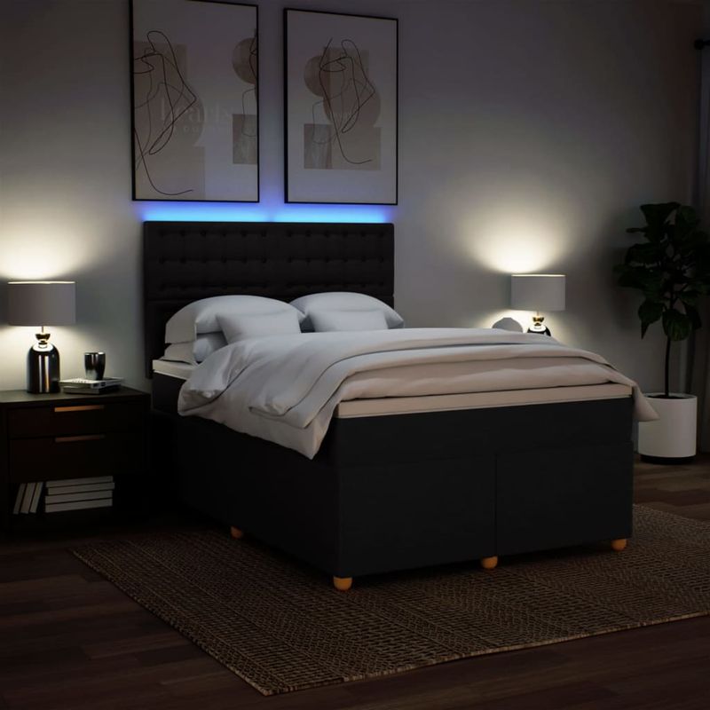 Casa si Gradina - Mobilier - Paturi si accesorii - Paturi - Pat box spring cu saltea, negru, 140x190 cm, textil - Infinity.ro