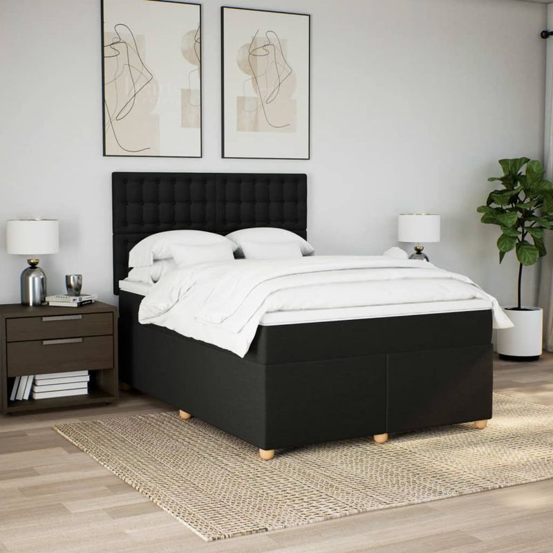 Casa si Gradina - Mobilier - Paturi si accesorii - Paturi - Pat box spring cu saltea, negru, 140x190 cm, textil - Infinity.ro