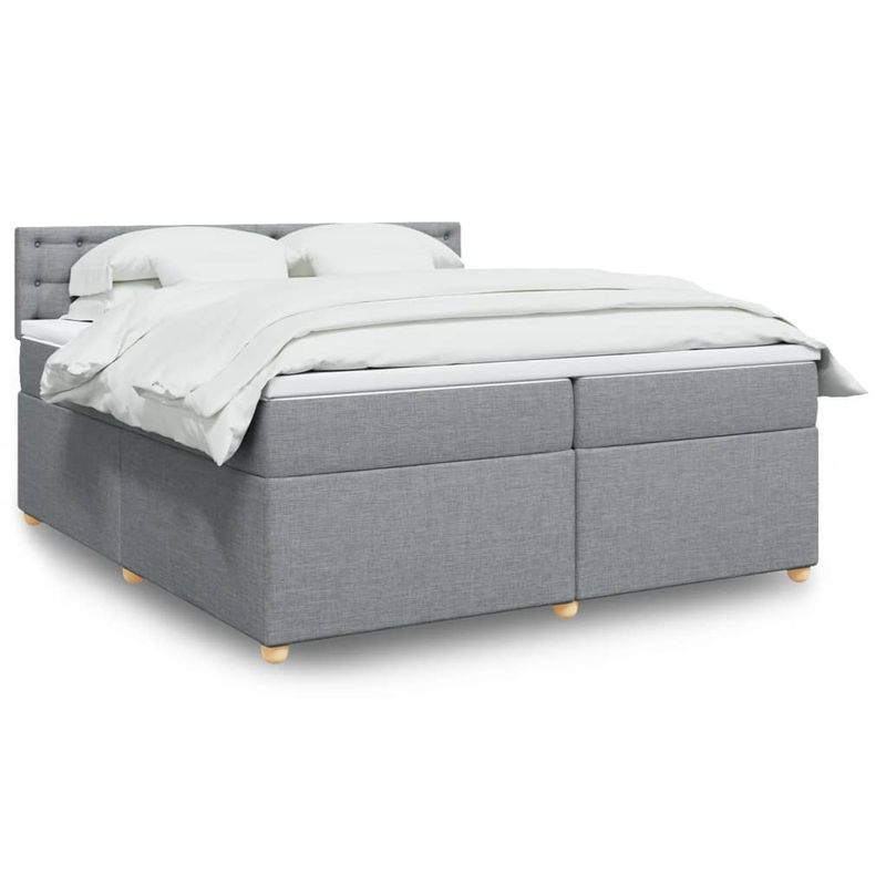 Casa si Gradina - Mobilier - Paturi si accesorii - Paturi - Pat box spring cu saltea, gri deschis, 200x200 cm, textil - Infinity.ro