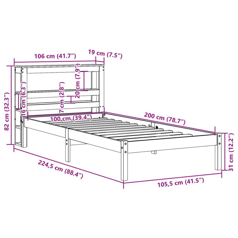 Casa si Gradina - Mobilier - Paturi si accesorii - Paturi - Cadru de pat cu tablie, maro ceruit, 100x200 cm, lemn masiv pin - Infinity.ro