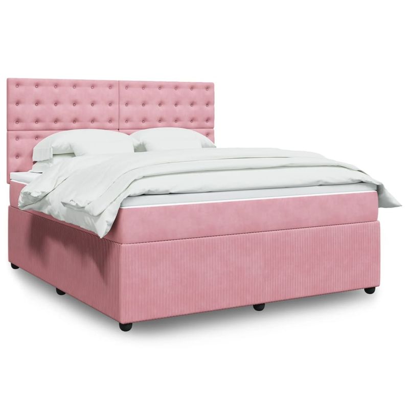 Casa si Gradina - Mobilier - Paturi si accesorii - Paturi - Pat box spring cu saltea, roz, 180x200 cm, catifea - Infinity.ro