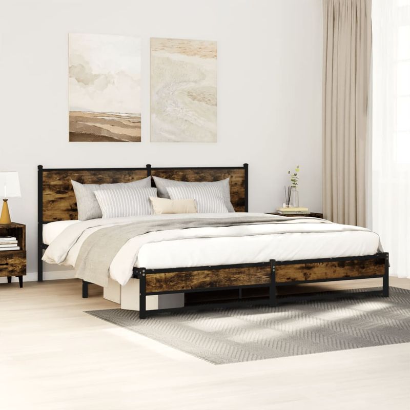 Casa si Gradina - Mobilier - Paturi si accesorii - Paturi - Cadru pat metalic fara saltea, stejar fumuriu, 180x200 cm - Infinity.ro
