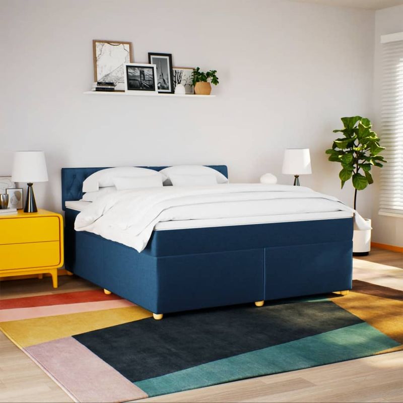 Casa si Gradina - Mobilier - Paturi si accesorii - Paturi - Pat box spring cu saltea, albastru, 180x200 cm, material textil - Infinity.ro