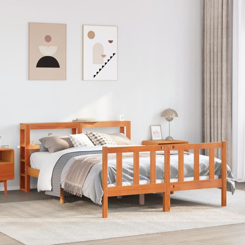 Casa si Gradina - Mobilier - Paturi si accesorii - Paturi - Cadru de pat cu tablie, maro ceruit, 120x200 cm, lemn masiv pin - Infinity.ro