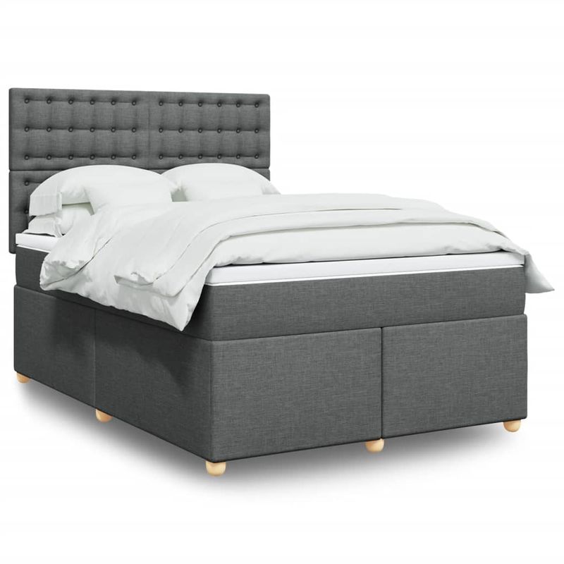 Casa si Gradina - Mobilier - Paturi si accesorii - Paturi - Pat box spring cu saltea, gri inchis, 140x190 cm, textil - Infinity.ro