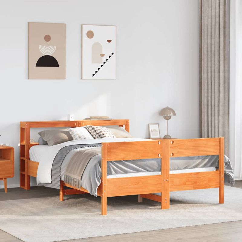 Casa si Gradina - Mobilier - Paturi si accesorii - Paturi - Cadru pat fara saltea, maro ceruit, 140x190 cm, lemn masiv pin - Infinity.ro
