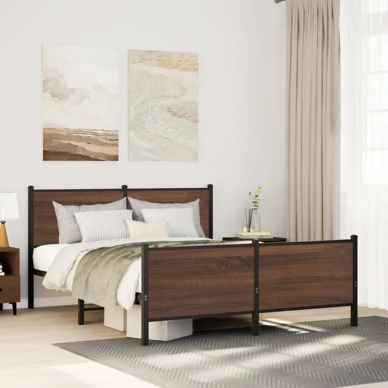 Casa si Gradina - Mobilier - Paturi si accesorii - Paturi - Cadru pat metalic cu tablie la cap/picioare, 140x190 cm, model cu tăblie și suport de picioare - Infinity.ro