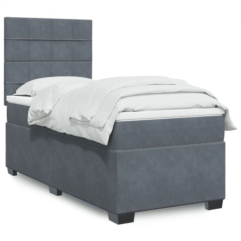 Casa si Gradina - Mobilier - Paturi si accesorii - Paturi - Pat box spring cu saltea, gri inchis, 90x200 cm, catifea - Infinity.ro