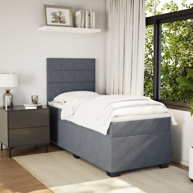 Casa si Gradina - Mobilier - Paturi si accesorii - Paturi - Pat box spring cu saltea, gri inchis, 90x200 cm, catifea - Infinity.ro