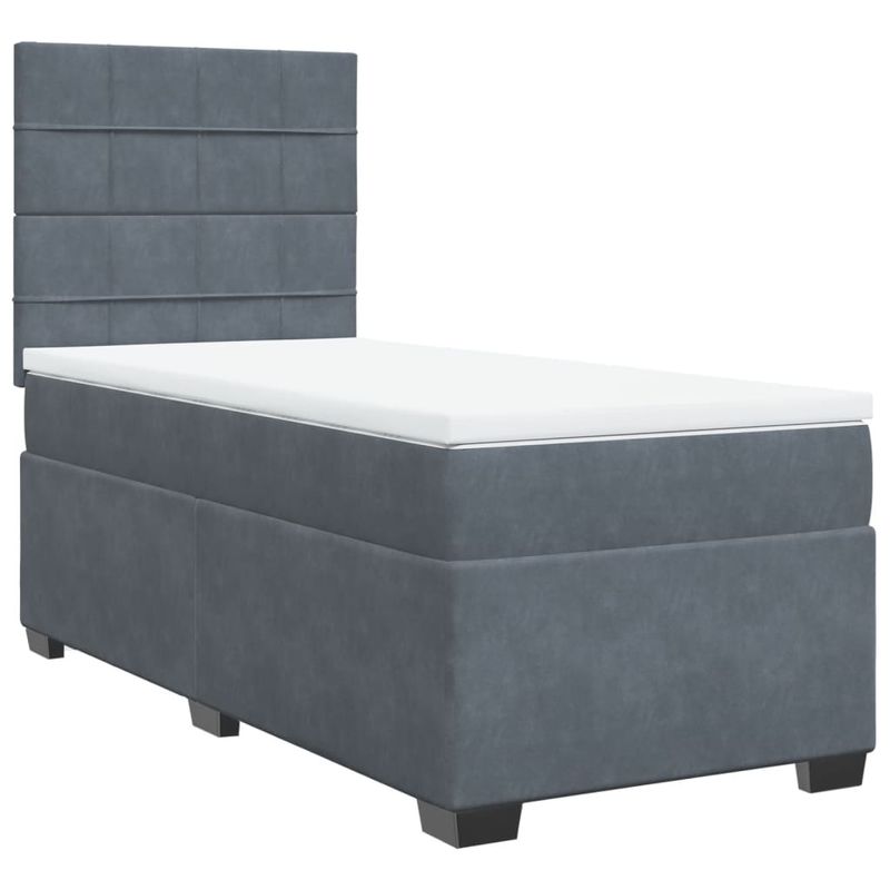 Casa si Gradina - Mobilier - Paturi si accesorii - Paturi - Pat box spring cu saltea, gri inchis, 90x200 cm, catifea - Infinity.ro