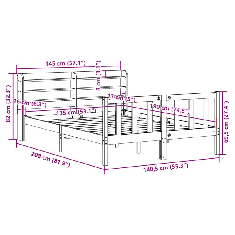 Casa si Gradina - Mobilier - Paturi si accesorii - Paturi - Cadru de pat fara saltea, alb, 140x190 cm, lemn masiv de pin - Infinity.ro