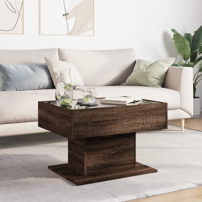 Casa si Gradina - Mobilier - Mese si birouri - Masute de cafea - Masuta de cafea cu LED stejar maro 70x50x45 cm lemn prelucrat - Infinity.ro