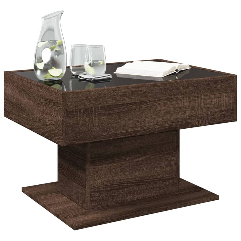 Casa si Gradina - Mobilier - Mese si birouri - Masute de cafea - Masuta de cafea cu LED stejar maro 70x50x45 cm lemn prelucrat - Infinity.ro