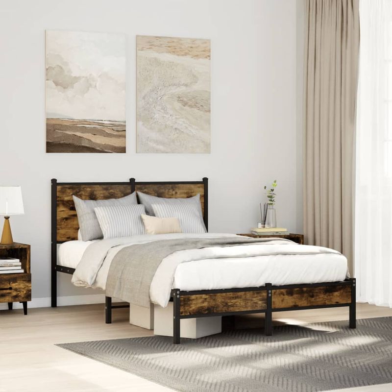 Casa si Gradina - Mobilier - Paturi si accesorii - Paturi - Cadru pat metalic fara saltea, stejar fumuriu, 120x190 cm - Infinity.ro