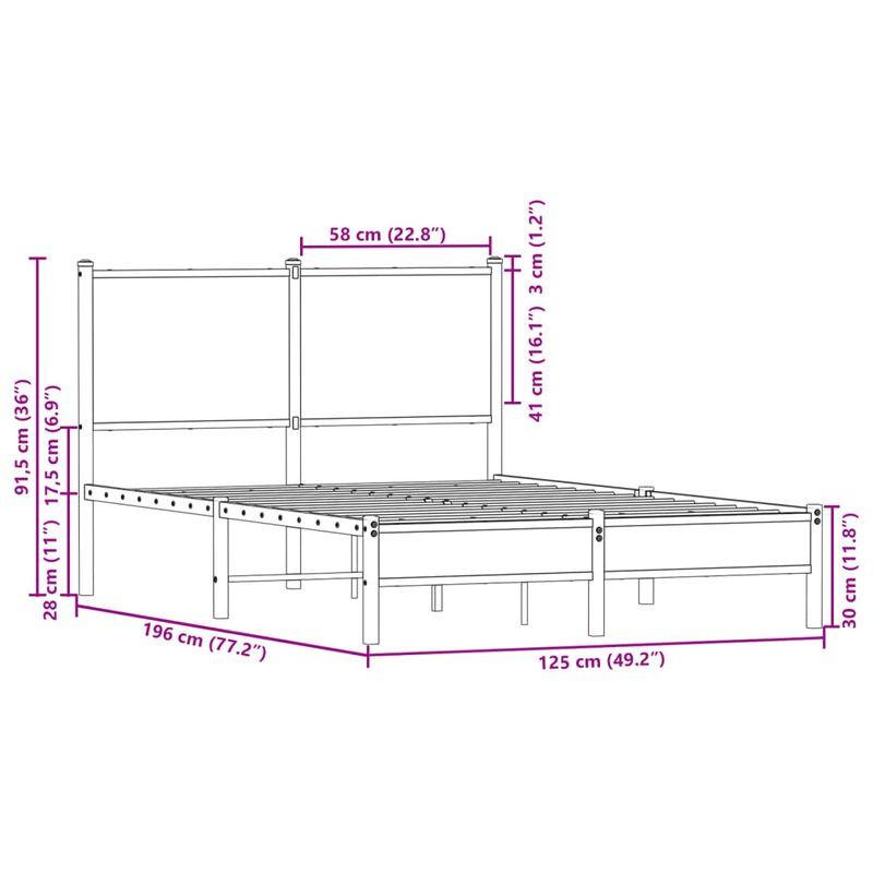 Casa si Gradina - Mobilier - Paturi si accesorii - Paturi - Cadru pat metalic fara saltea, stejar fumuriu, 120x190 cm - Infinity.ro