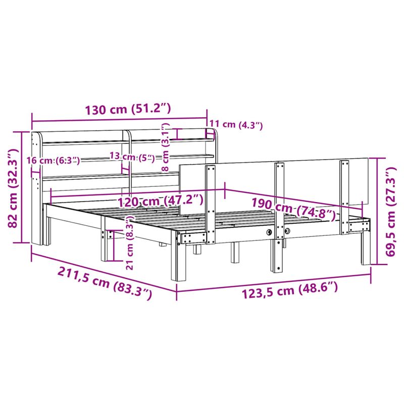 Casa si Gradina - Mobilier - Paturi si accesorii - Paturi - Cadru de pat cu tablie, 120x190 cm, lemn masiv pin - Infinity.ro