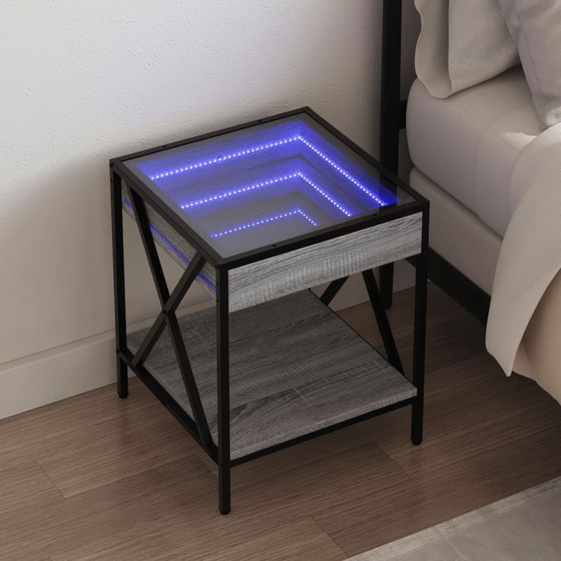Casa si Gradina - Mobilier - Comode si corpuri - Noptiere - Noptiera cu LED infinity, gri sonoma, 40x40x49 cm - Infinity.ro